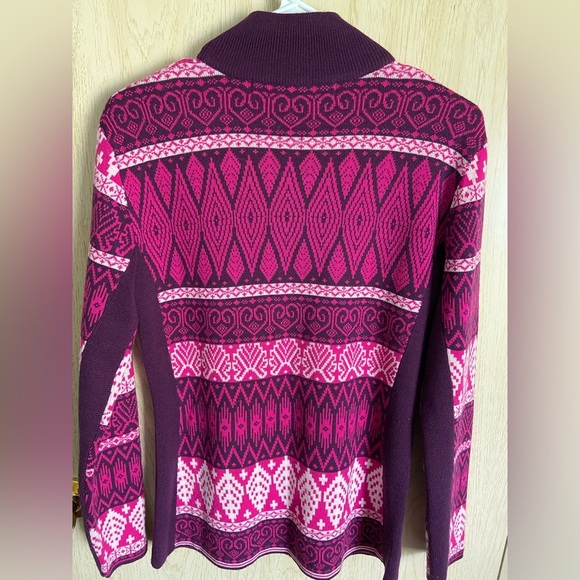 Obermeyer Merino Wool Full Zip Mock Neck Cardigan Fair Aisle Knit Medium Berry - Picture 5 of 8